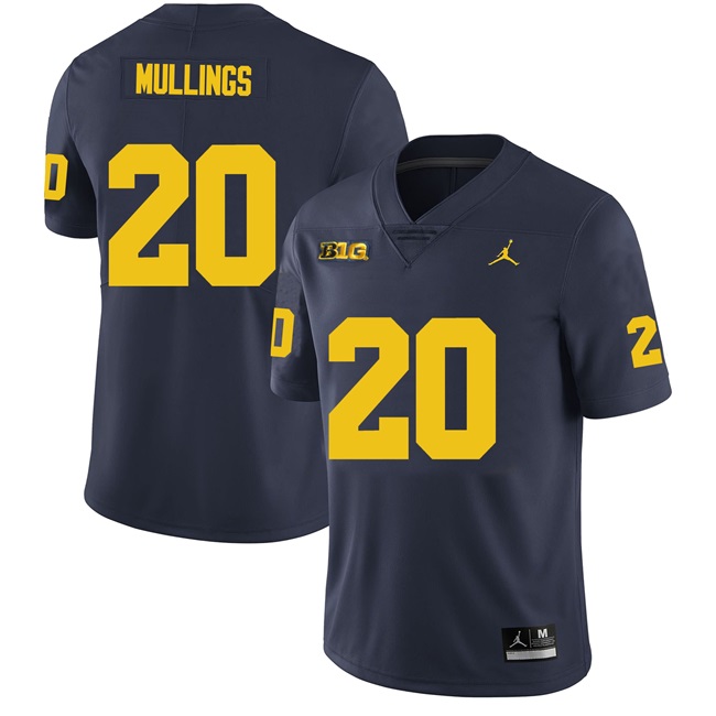 Men's Michigan Wolverines #20 Kalel Mullings Navy Stitched Football Jersey Men's Michigan Wolverines #20 Kalel Mullings Navy Stitched Football Jersey